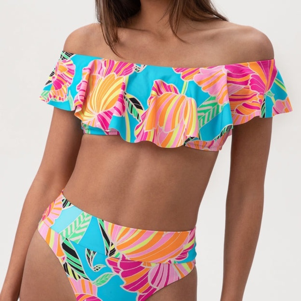 Trina Turk Poppy Off the Shoulder Ruffle Bandeau Top Size 8 NWT